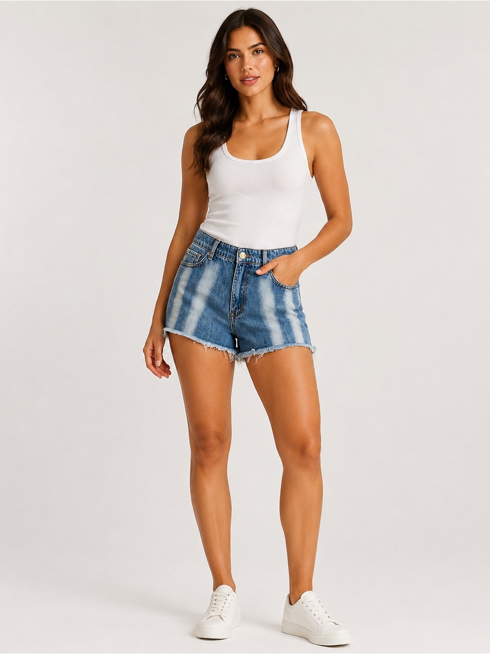 William Rast High Rise Bleach Stripe Denim Shorts Size 30 NWT Raw Hem